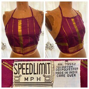 vtg 90s SPEED LIMIT MPH Crop Halter Top Boho Gypsy Whimsigoth Fairy M India EUC